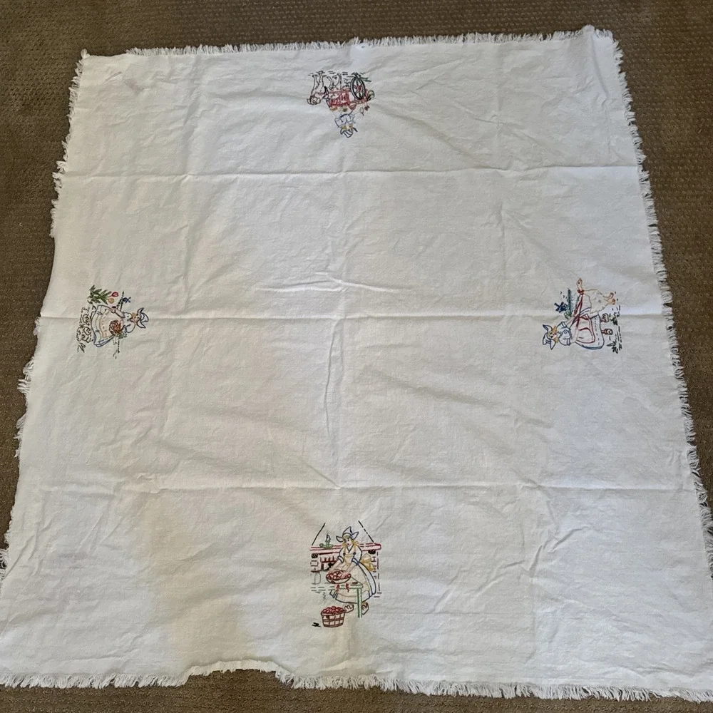 TABLECLOTH vintage hand EMBROIDERED Dutch Milk Maid 51